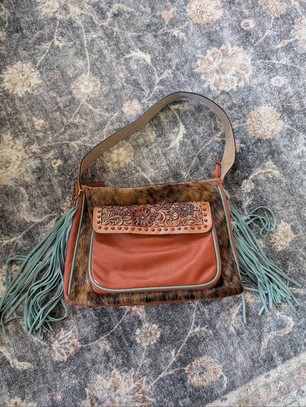Ariat Fringe Brown & Turquoise Women’s Shoulder Bag Purse Tote Concealed Carry